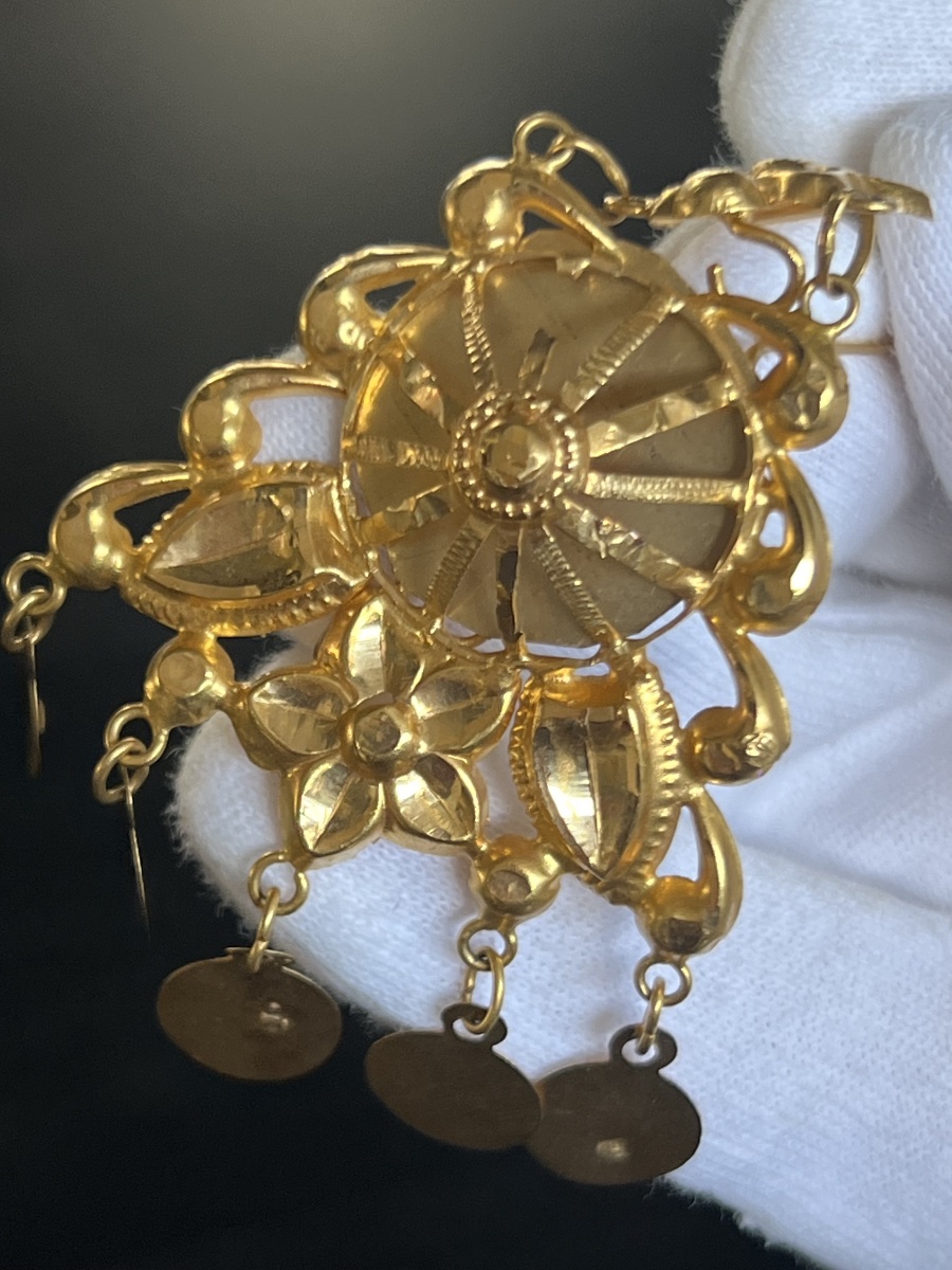 Paire de pendants d’oreilles en or jaune 18 carats – Travail persan – Début du XXe siècle-photo-4