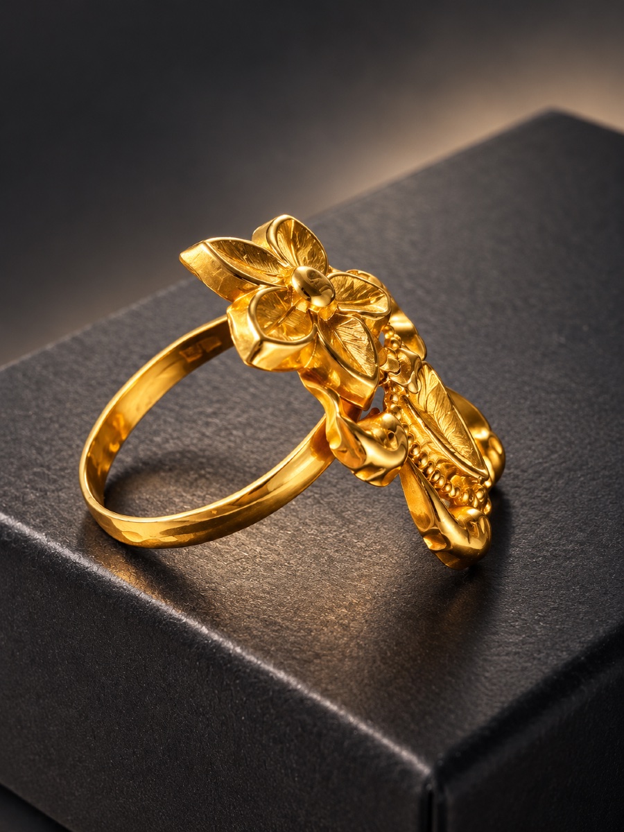 Bague ancienne persane en or jaune 18 carats – Décor floral – Début du XXe siècle-photo-4