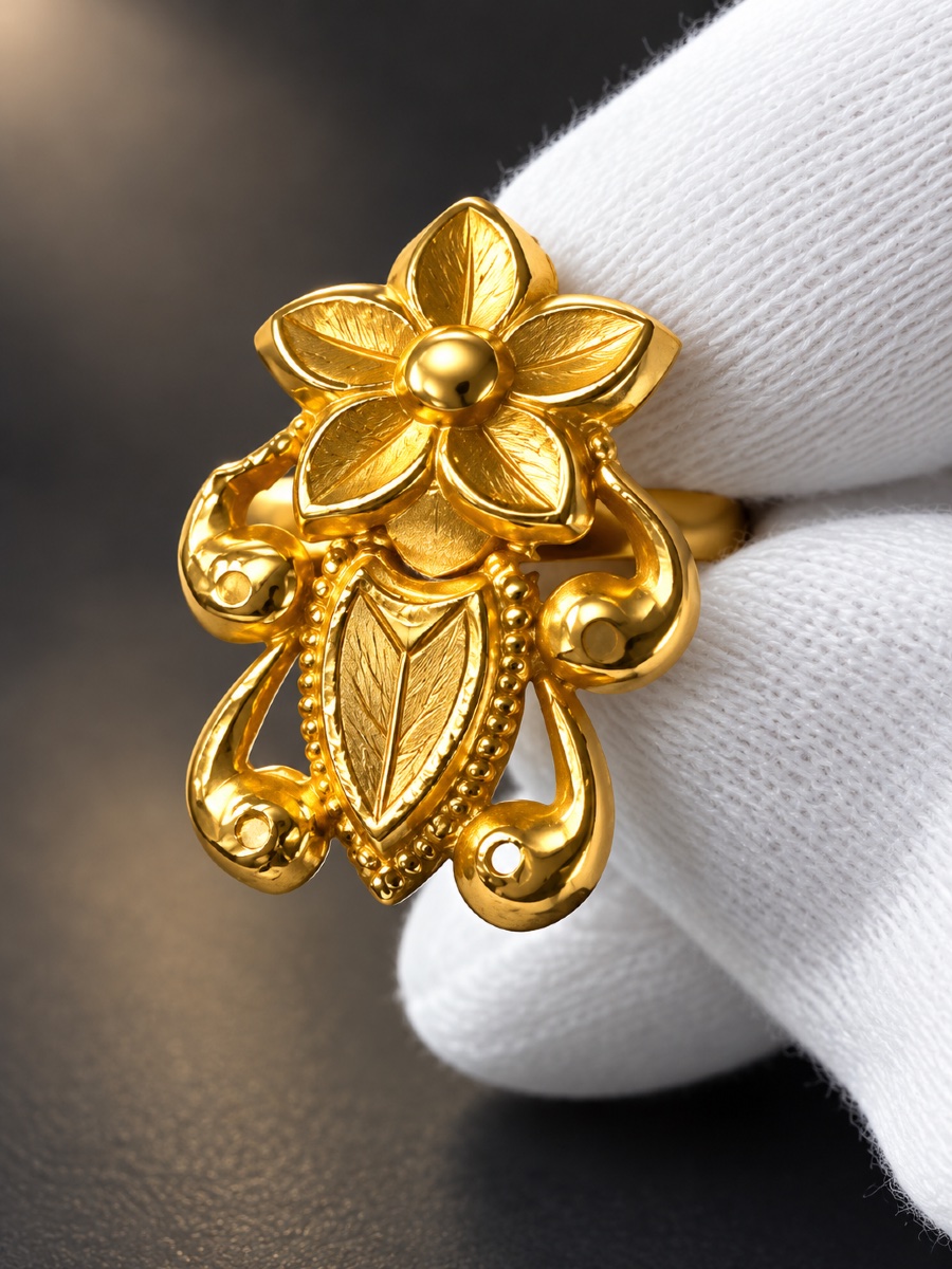 Bague ancienne persane en or jaune 18 carats – Décor floral – Début du XXe siècle-photo-1
