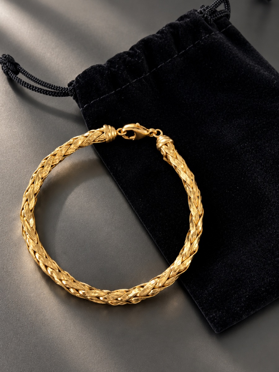 Bracelet en or jaune 18 carats – Maille tressée torsadée-photo-2