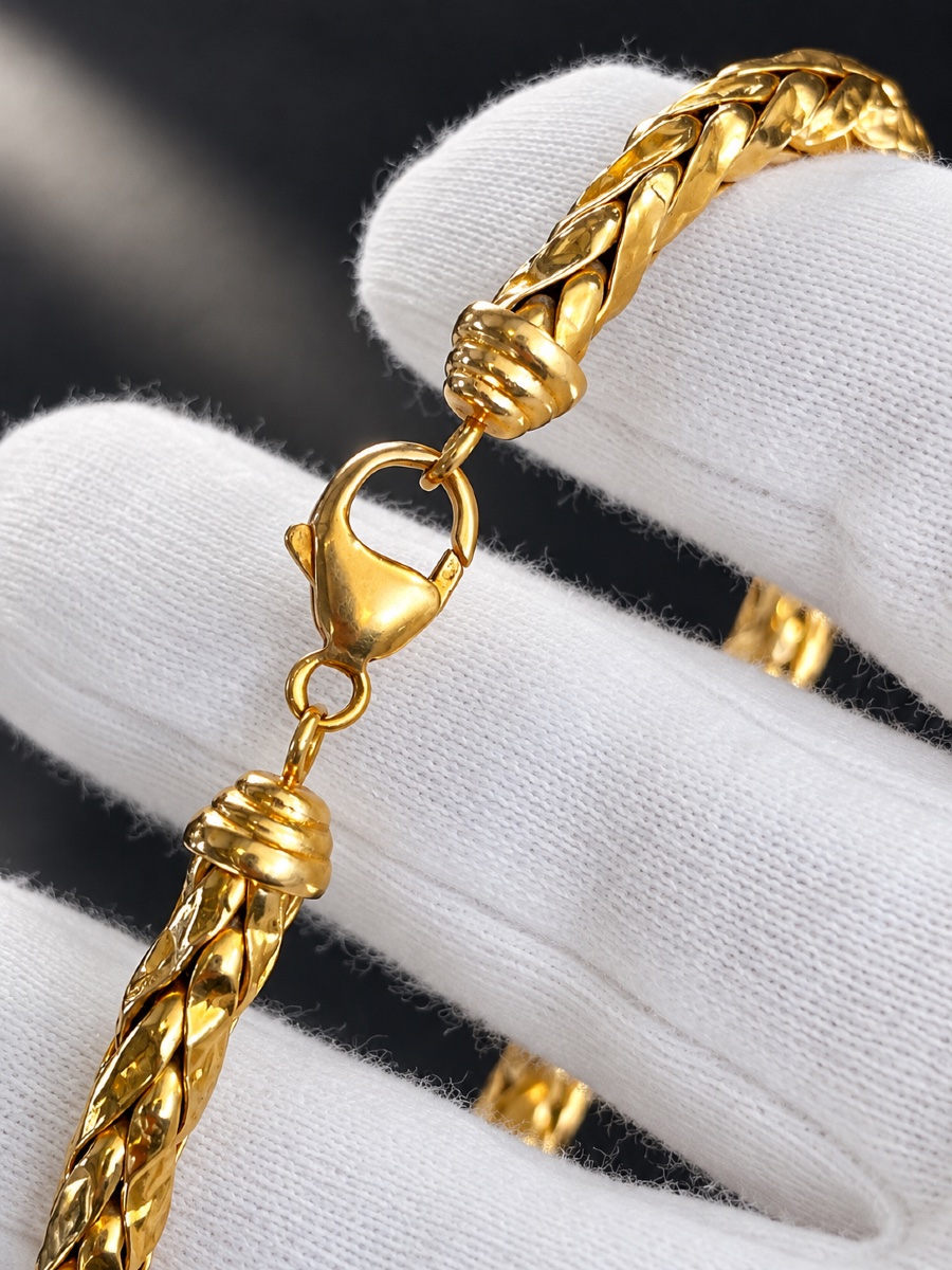 Bracelet en or jaune 18 carats – Maille tressée torsadée-photo-3