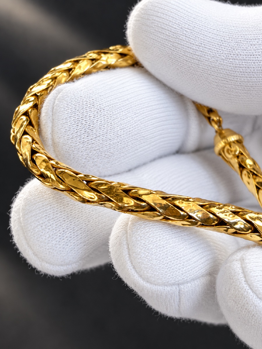 Bracelet en or jaune 18 carats – Maille tressée torsadée-photo-5
