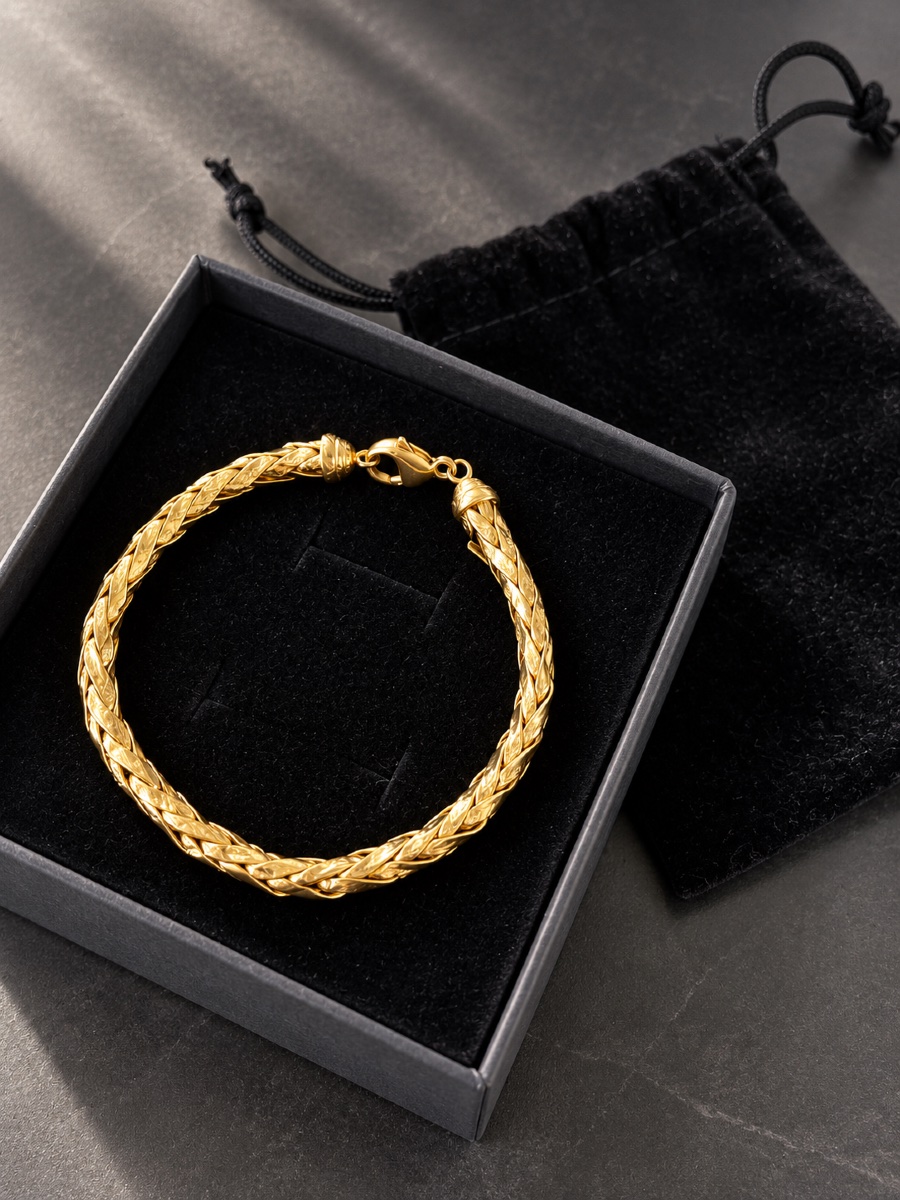 Bracelet en or jaune 18 carats – Maille tressée torsadée