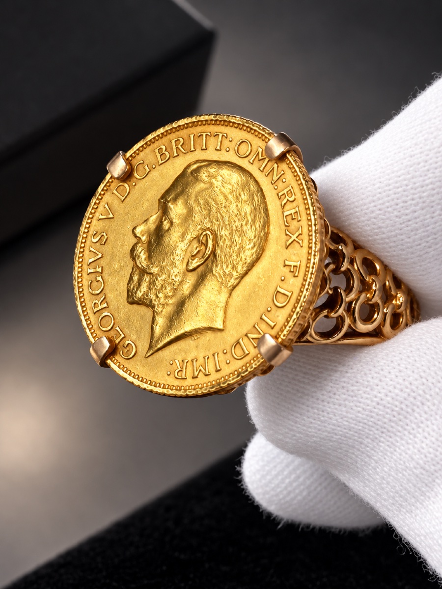 18-karat Yellow Gold Ring Featuring A British Gold Sovereign—george V—early 20th Century 