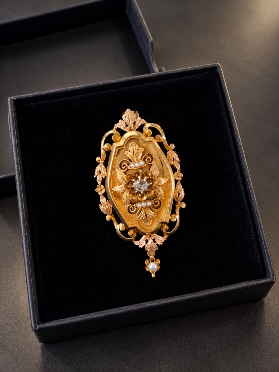 Broche-pendentif ancienne en or 18 carats, diamant et perles fines – XIXe siècle-photo-3