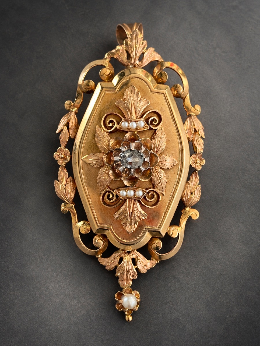 Broche-pendentif ancienne en or 18 carats, diamant et perles fines – XIXe siècle-photo-4