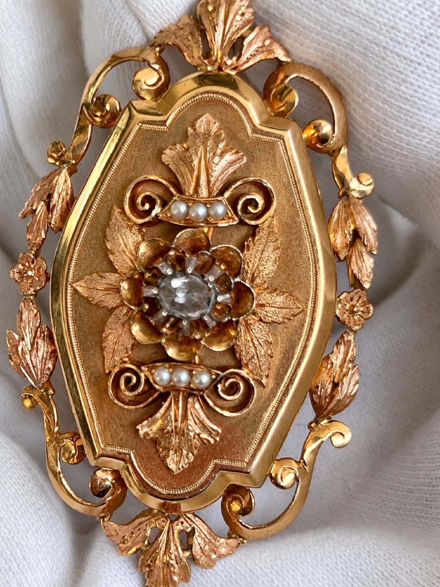 Broche-pendentif ancienne en or 18 carats, diamant et perles fines – XIXe siècle-photo-5