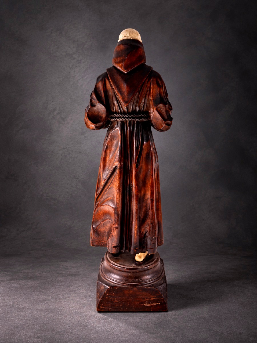 Mémento Mori – Moine franciscain à tête de mort – Bois sculpté et ivoire – Art religieux-photo-4
