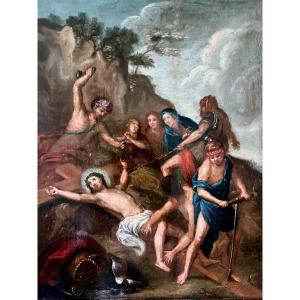 École italienne vers 1650  - La mise en croix du Christ 