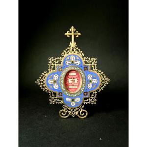 Reliquary In Gilded Bronze And Enamel – Relic Ex Carne  Saint Jean-marie Vianney (curé d'Ars)