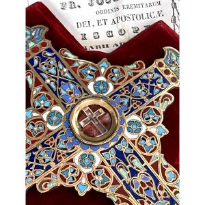 Croix reliquaire de la Vraie Croix – émail cloisonné – XIXe siècle avec authentique