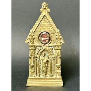 Neo-gothic Reliquary In Gilded Bronze – Relic Of Blessed Alphonsus (b. Alpl. F.)