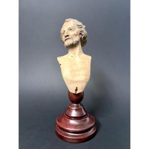 Votive Bust In Polychrome Terracotta, Southern Italy, 18th Century