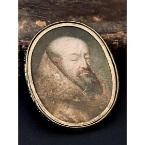 Miniature religieuse ovale représentant un moine capucin en prière,  XVIIIᵉ 