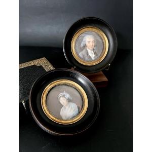 Pair Of Miniature Portraits, Late 18th Century - France