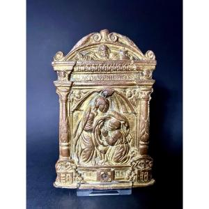 Kiss Of Peace (pax) In Gilded Bronze – Saint Ildefonsus Of Toledo, Spain – 16th Century