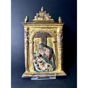 Kiss Of Peace (pax) In Gilded And Polychrome Bronze – Pietà, Mater Dolorosa, Spain, 16th Century