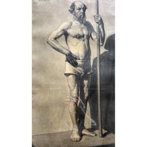 Étude académique – Modèle masculin au bâton »