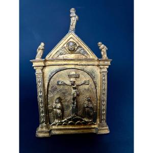 Rare Gilt Bronze Kiss Of Peace – Calvary – Aragon, Circa 1570-1590