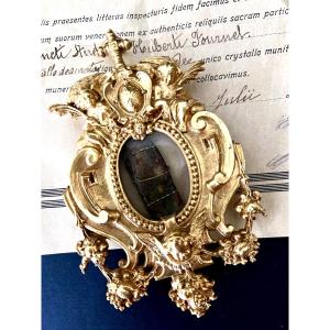  Reliquary In Gilded Bronze With Relic Of Saint André-hubert Fournet, Authentic From 1928