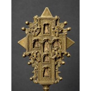 Orthodox Bronze Cross On A Stand – Mount Athos Tradition – 17th–18th Century