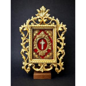 Reliquary Of The True Cross - Fragment Enclosed In A Crystal Cross - 19th Century