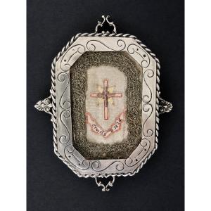 Silver Reliquary Of The Holy Cross –mexico - 19th Century