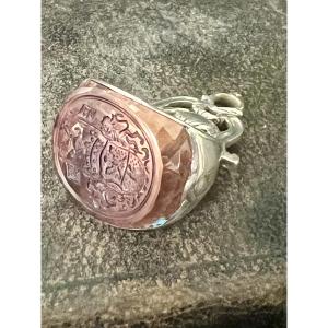 Heraldic Seal Made Of Tinted Rock Crystal, With A Silver Setting And Original Case – 19th Century 