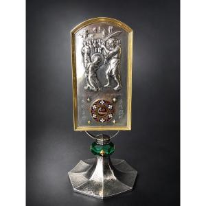Reliquaire en argent 925, émaux et malachite – Bienheureux Théophane Vénard – XXe siècle