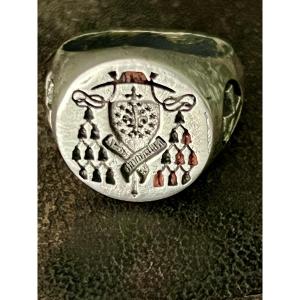 Silver Ecclesiastical Signet Ring – Prelatic Coat Of Arms – 19th Century