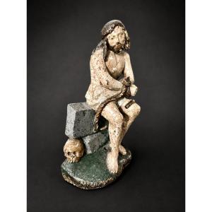 Christ Mocked – Polychrome Wood Carving – Religious Folk Art, 17th Century