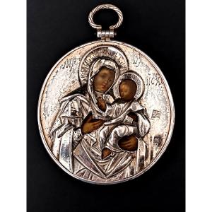 Icône de voyage russe biface en argent 84 zolotniki – début XIXe siècle
