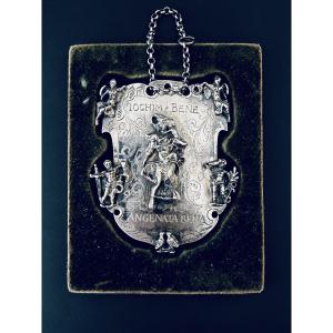 Plaque de confrérie en argent – Saint Christophe – Espagne, XVIIe siècle