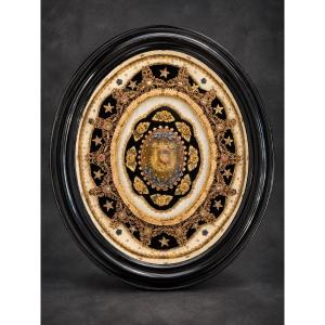 Large Reliquary With Scrolls—the Holy Face Of Christ And Relics From The Holy Land—19th Century