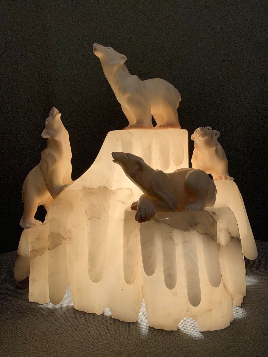 Lampe Aux Ours Polaires En Albâtre-photo-2