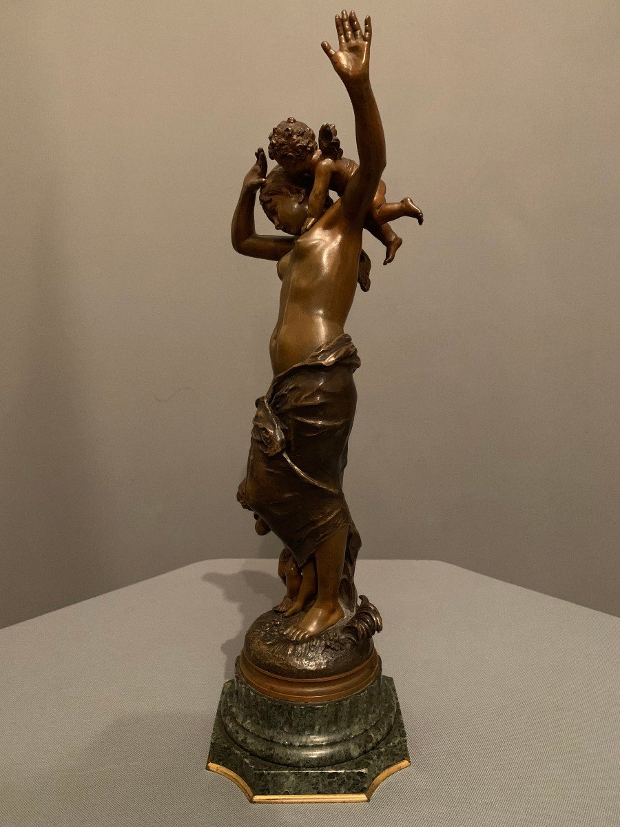 Bronze  "La Jeune-fille aux deux Amours" -  Auguste Moreau (1834-1917).-photo-3
