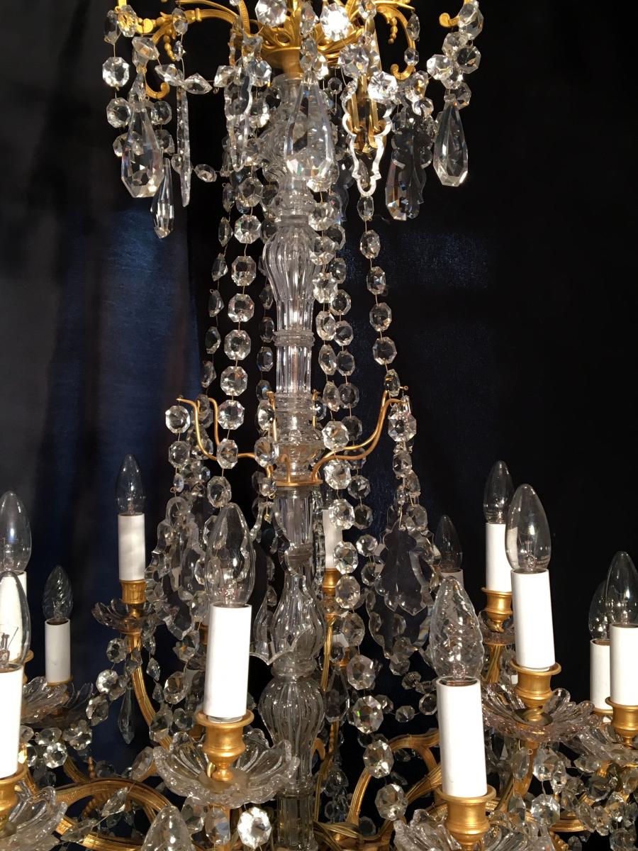 Lustre 24 Lumières Bronze Et Cristal XIXe-photo-2