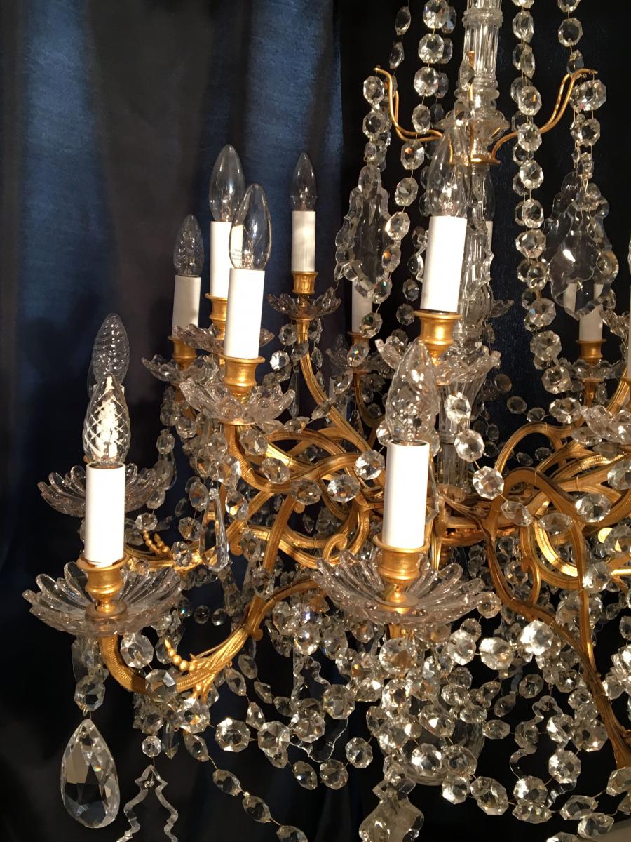 Lustre 24 Lumières Bronze Et Cristal XIXe-photo-3