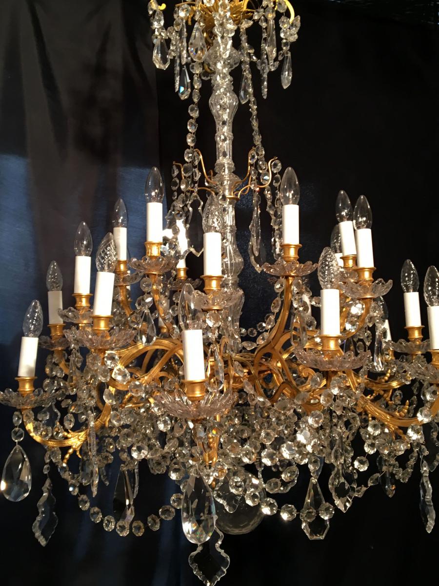 Lustre 24 Lumières Bronze Et Cristal XIXe-photo-5