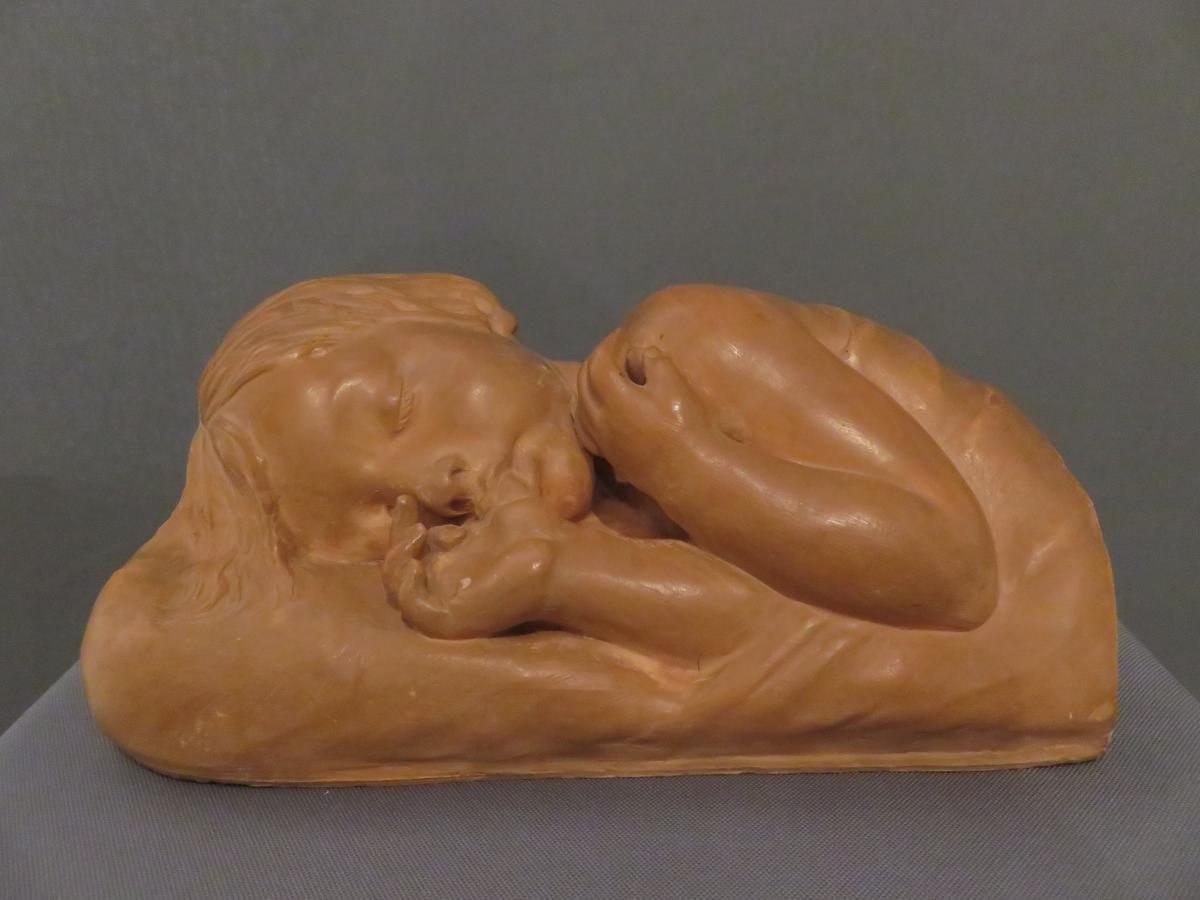 "L' enfant endormi" Terre Cuite De Marcel Bouraine (1886-1948)-photo-2