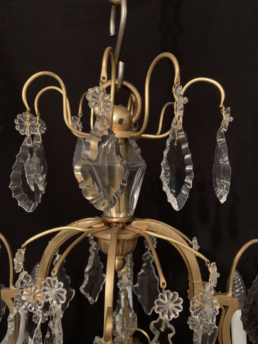 Cage Shaped Chandelier Bronze And Crystal-photo-2