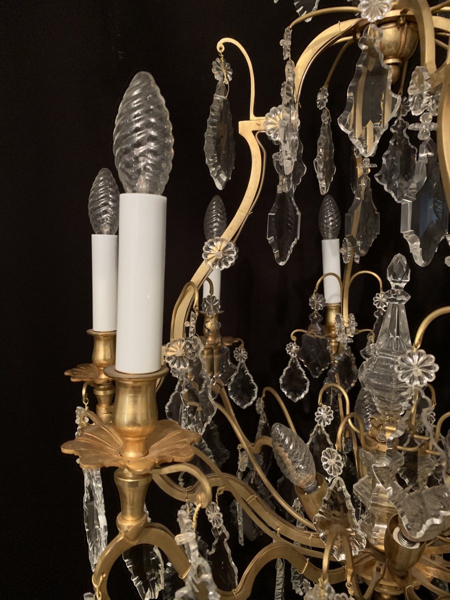 Cage Shaped Chandelier Bronze And Crystal-photo-4