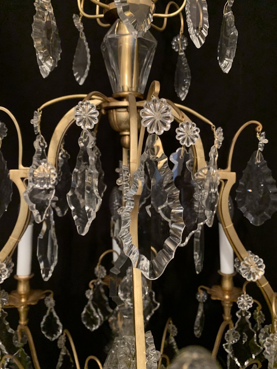 Cage Shaped Chandelier Bronze And Crystal-photo-1