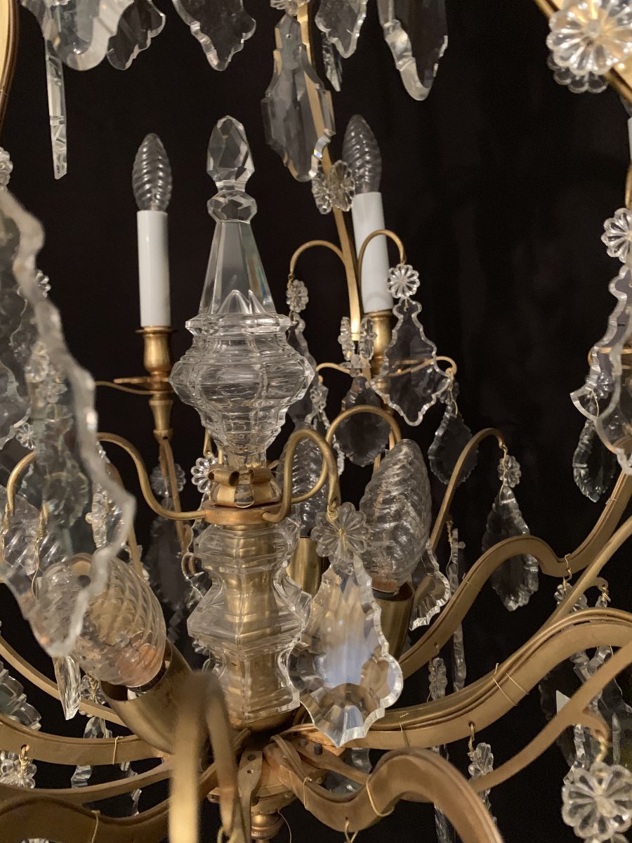 Cage Shaped Chandelier Bronze And Crystal-photo-3