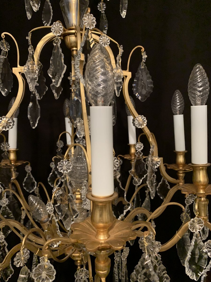 Cage Shaped Chandelier Bronze And Crystal-photo-5