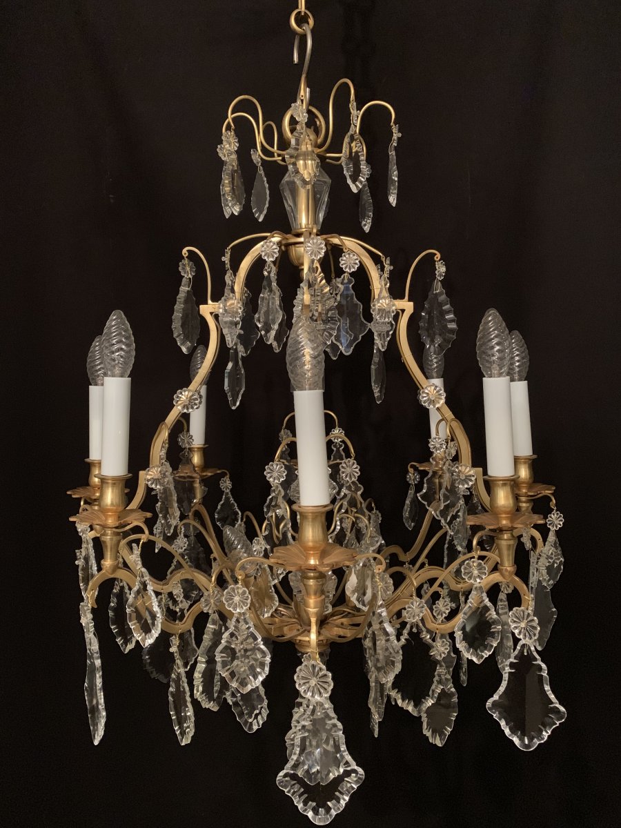 Cage Shaped Chandelier Bronze And Crystal