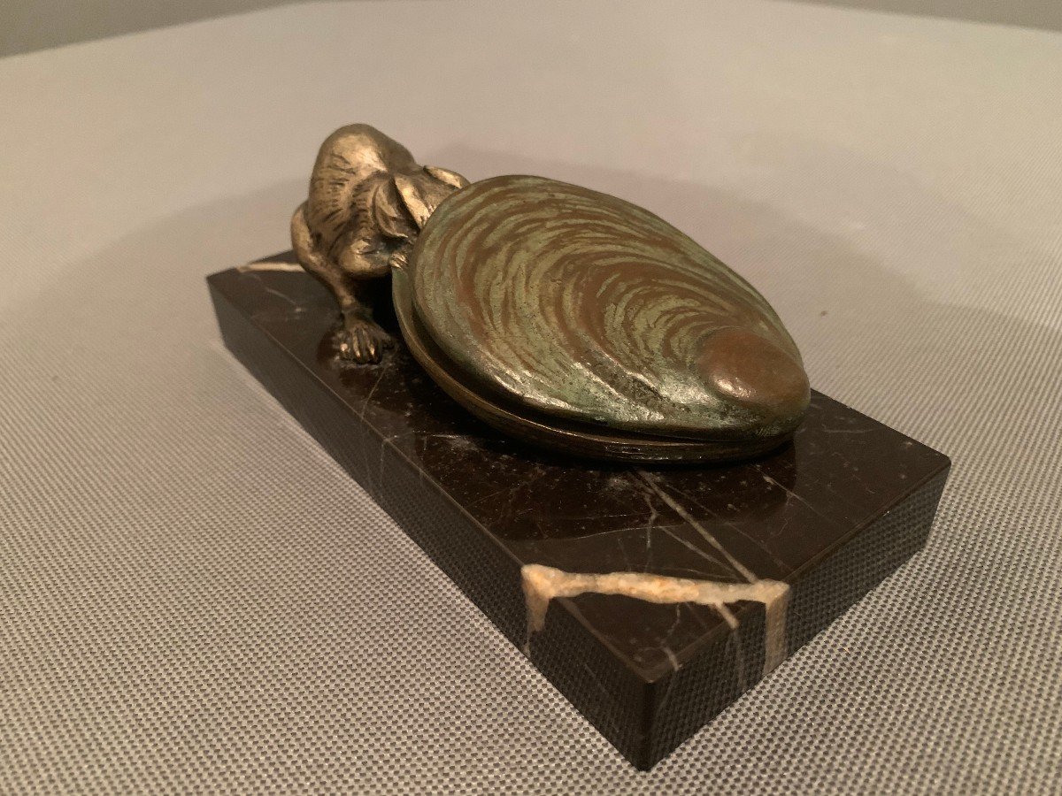 Bronze de Louis Carvin (1875-1951) "Le Rat et l'Huître"-photo-3