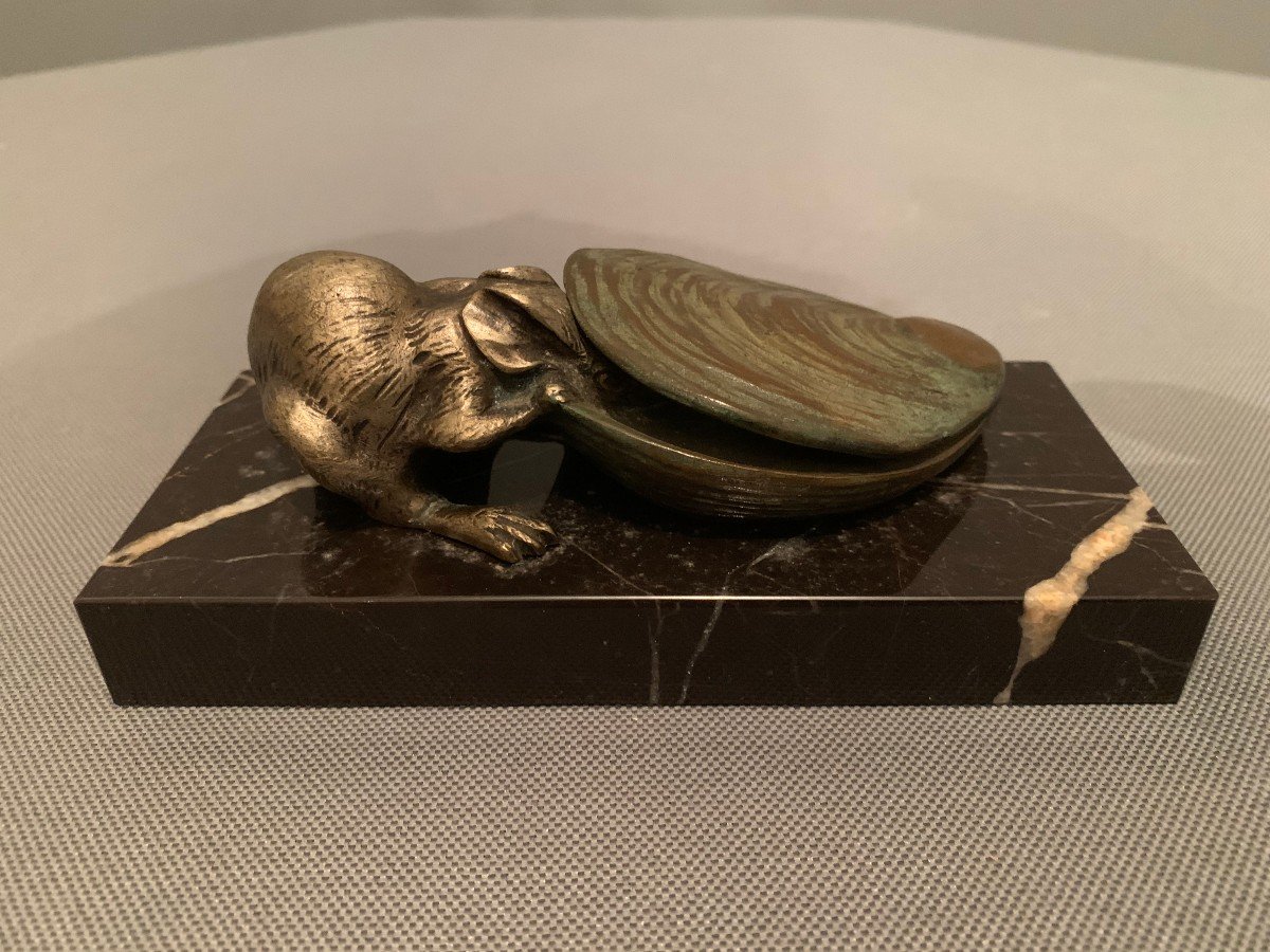 Bronze de Louis Carvin (1875-1951) "Le Rat et l'Huître"-photo-4