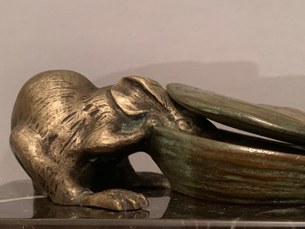 Bronze de Louis Carvin (1875-1951) "Le Rat et l'Huître"-photo-1