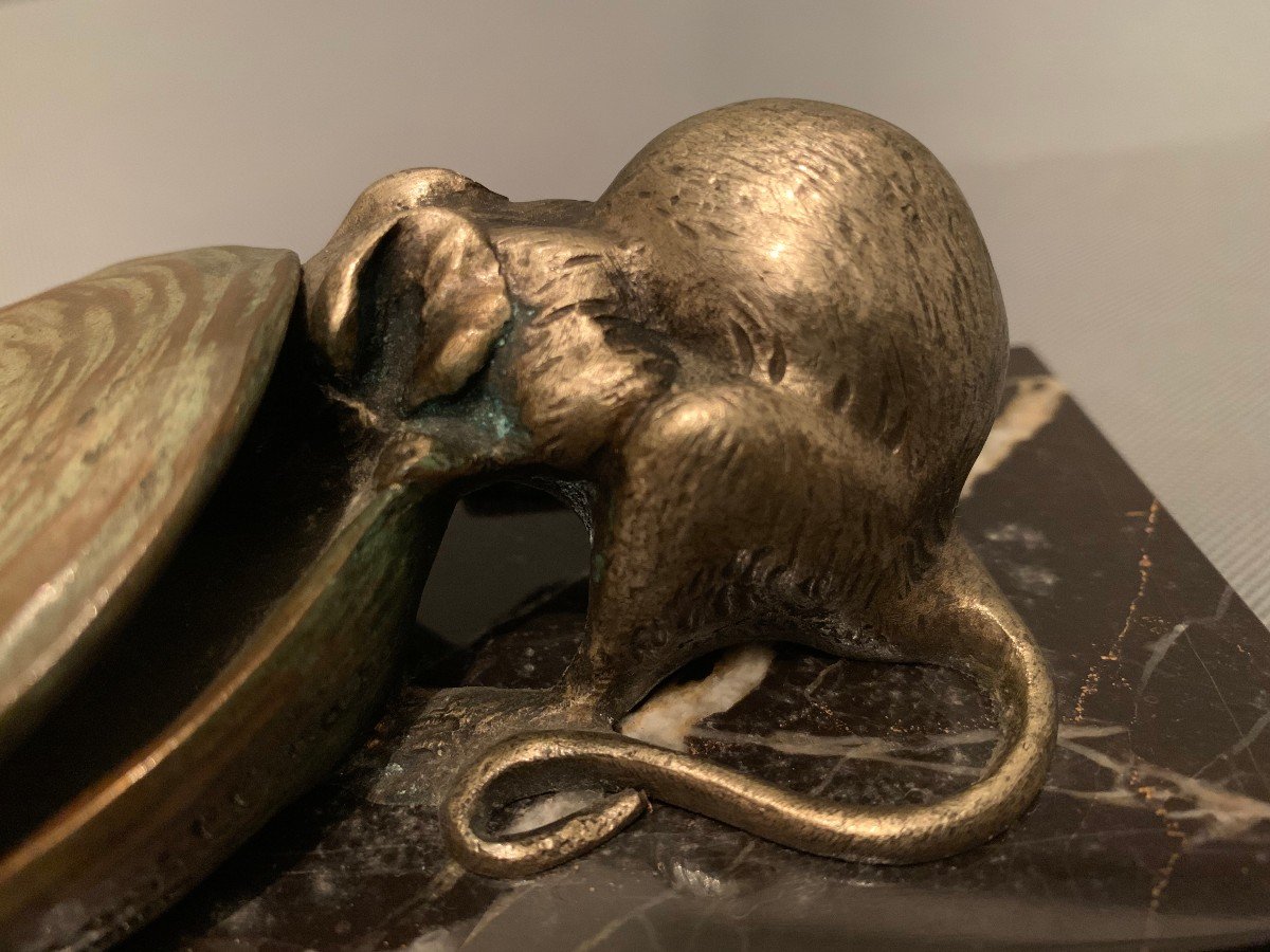Bronze de Louis Carvin (1875-1951) "Le Rat et l'Huître"-photo-6